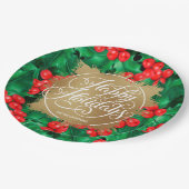 ホリーベリー金ゴールドホイルフェイクホリデイ ペーパープレート (アングル)