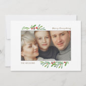 ホリーベリー金ゴールドボタニカルフォトホリデーカード 招待状 (正面)