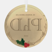 ホリーベリー金ゴールドPhD卒業名 ガラスオーナメント (裏面)