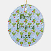 ホリーベリー雪と星の小さなスケールパターン セラミックオーナメント (左)