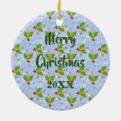 ホリーベリー雪と星の小さなスケールパターン セラミックオーナメント (裏面)