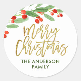 ホリーベリー・ウォーターカラー・クリスマス ラウンドシール