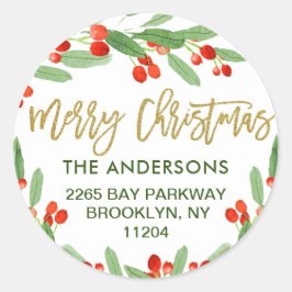 ホリーベリー・ウォーターカラー・クリスマス 返信先住所 ラウンドシール