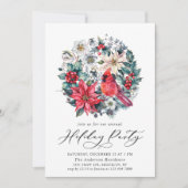 ホリーベリー レッドカーディナル ビンテージ ホリデーパーティー 招待状 (正面)