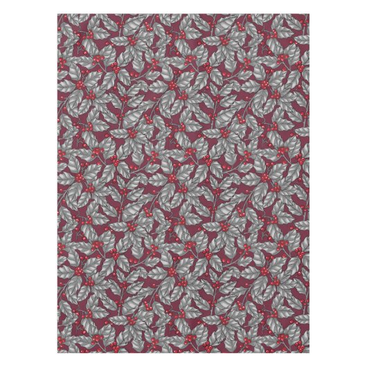 ホリーベリー、暗葉色の灰色の テーブルクロス (正面)