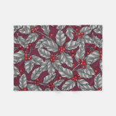 ホリーベリー、暗葉色の灰色の フリースブランケット (正面(横))