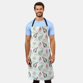 ホリーベリー、葉雪片クリスマスパターン エプロン (着用した状態)