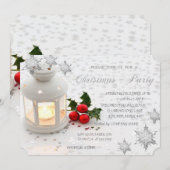 ホリーベリー、雪の結晶、星、企業パーティー 招待状 (正面/裏面)