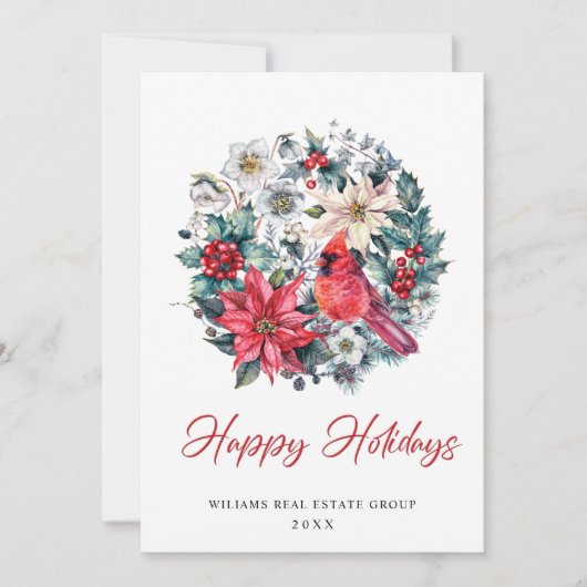 ホリーベリー(鳥)ショウジョウコウカンチョウクリスマスグリーティ企業のング シーズンカード (正面)