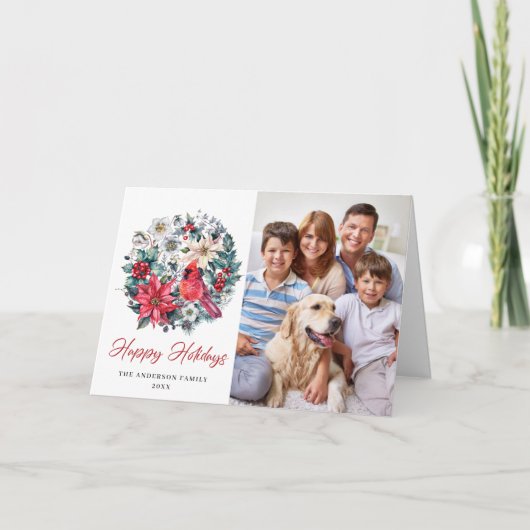 ホリーベリー（鳥）ショウジョウコウカンチョウクリスマスグリーティ企業のング シーズンカード (正面)