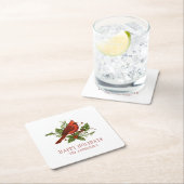 ホリーベリー（鳥）ショウジョウコウカンチョウホリデーモノグラムミスタントー スクエアペーパーコースター (インサイチュ)