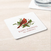 ホリーベリー（鳥）ショウジョウコウカンチョウホリデーモノグラムミスタントー スクエアペーパーコースター (アングル)