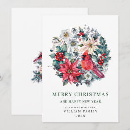 ホリーベリー（鳥）ショウジョウコウカンチョウポインセティアクリスマスグリーティング シーズンカード