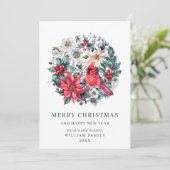 ホリーベリー（鳥）ショウジョウコウカンチョウポインセティアクリスマスグリーティング シーズンカード (スタンド正面)