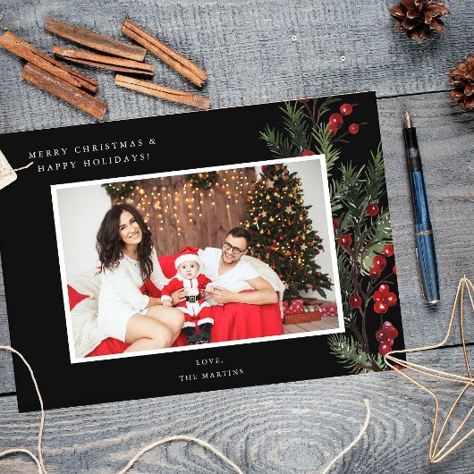 ホリーベリーHフォトホリデーまたはクリスマス – ブラック