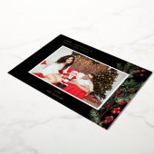 ホリーベリーHフォトホリデーまたはクリスマス – ブラック 箔招待状 (回転した状態)