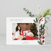 ホリーベリーHフォトホリデーまたはクリスマス 箔招待状 (立ち正面)