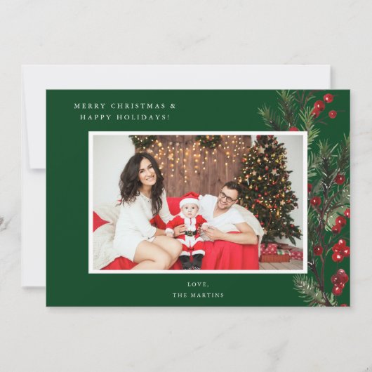 ホリーベリーHフォトホリデーまたはクリスマス – 緑 (正面)