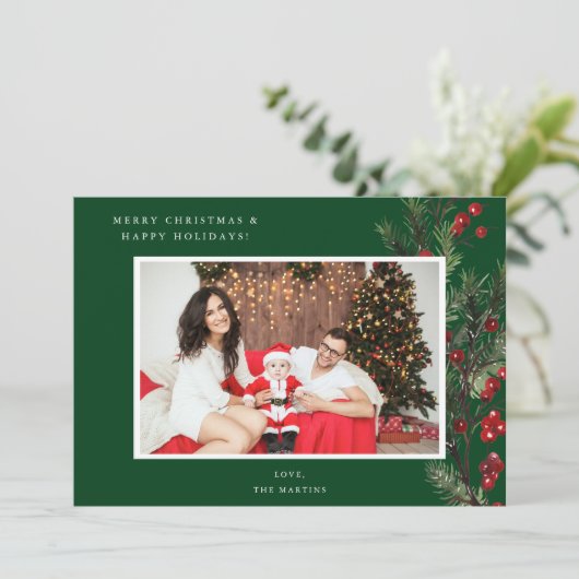 ホリーベリーHフォトホリデーまたはクリスマス – 緑 (スタンド正面)