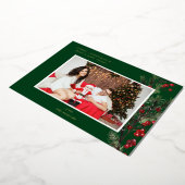 ホリーベリーHフォトホリデーまたはクリスマス – 緑 箔招待状 (回転した状態)