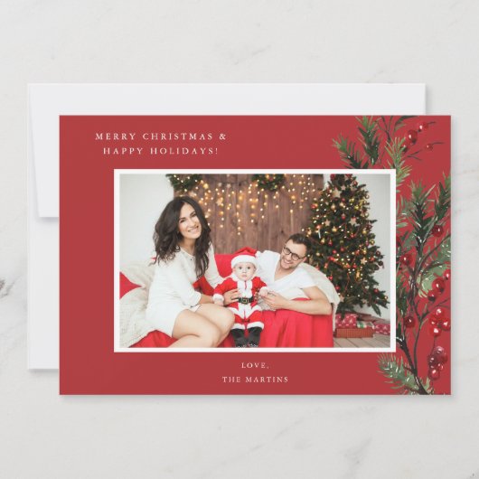 ホリーベリーHフォトホリデーまたはクリスマス – 赤 (正面)