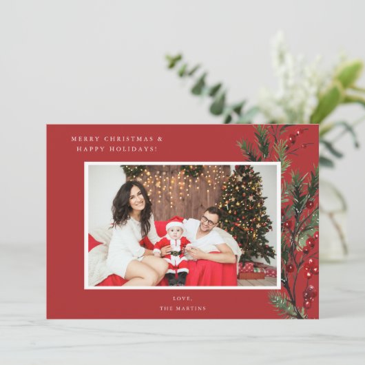 ホリーベリーHフォトホリデーまたはクリスマス – 赤 (スタンド正面)