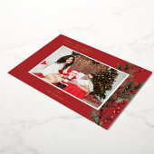 ホリーベリーHフォトホリデーまたはクリスマス – 赤 箔招待状 (回転した状態)