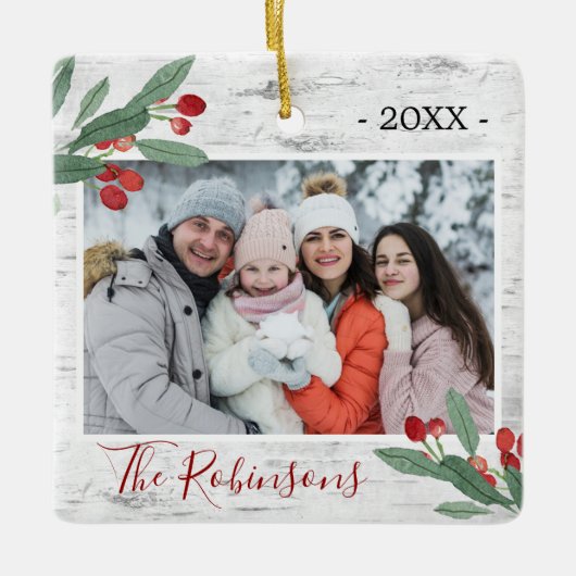 ホリーベリ素朴ー樺の木PHOTOホワイトバーク セラミックオーナメント (正面)