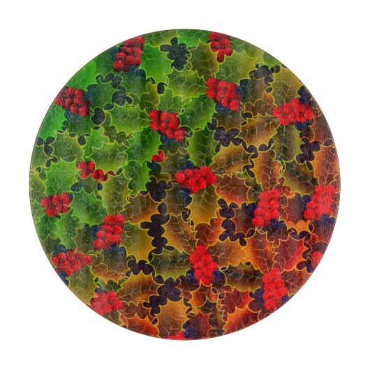 ホリーベリ葉ーと白熱［赤熱］光を放つ冬場 カッティングボード (正面)