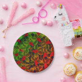 ホリーベリ離れと白熱［赤熱］光を放つ冬赤 ペーパープレート (パーティー)