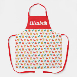 ホリーベルクリスマスストッキングパターン名前をカスタムする エプロン