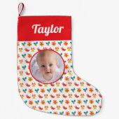 ホリーベルストッキングパターカスタムン文字名写真 スモールクリスマスストッキング (正面)