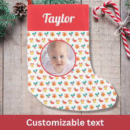 ホリーベルストッキングパターカスタムン文字名写真 スモールクリスマスストッキング