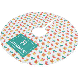 ホリーベルストッキングパターンモノグラムファミリー名 ブラッシュドポリエステルツリースカート