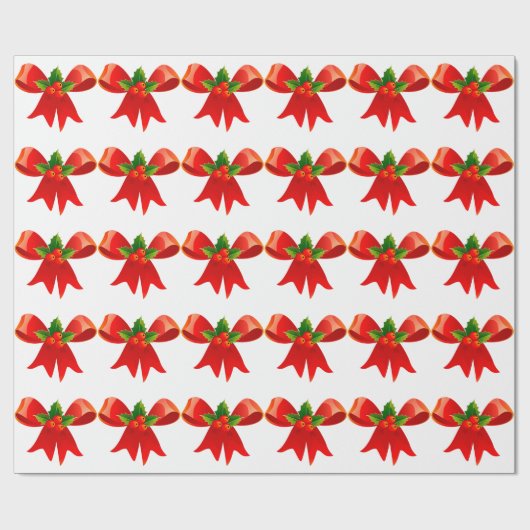 ホリーホワイトラッピング付きレッドボウ紙 ラッピングペーパー (フラット)