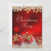 ホリーボーブルズレッド金ゴールドクリスマスパーティー招待状 招待状 (正面)