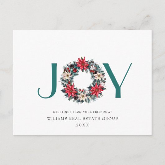 ホリーポインセチアリース企業のクリスマス シーズンポストカード (正面)