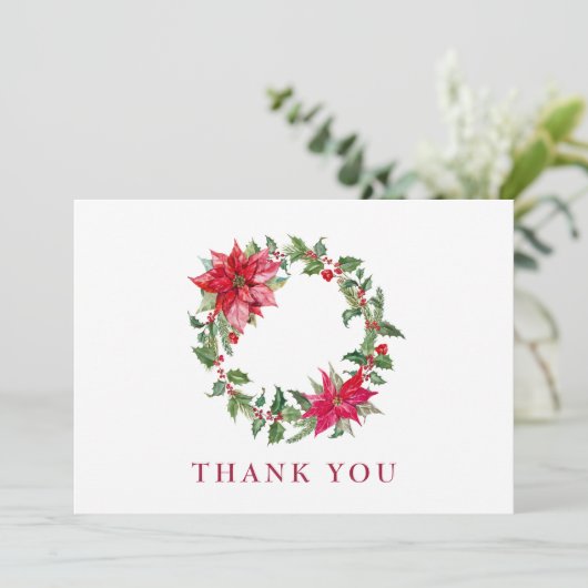 ホリーポインセティアクリスマス企業のリース サンキューカード (スタンド正面)