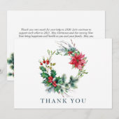 ホリーポインセティアクリスマス企業のリース サンキューカード (正面/裏面)