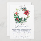 ホリーポインセティアクリスマス企業のリース サンキューカード (正面/裏面)