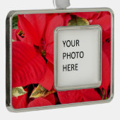 ホリーポイントポインセティアスクリスマスホリデーフローラ シルバープレートフレームオーナメント (右)