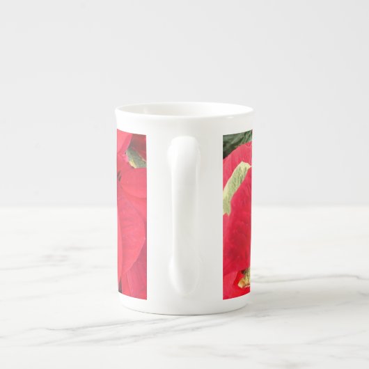 ホリーポイントポインセティアスクリスマスホリデーフローラ ボーンチャイナマグカップ (裏面)