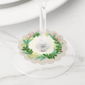 ホリーミスタントークリスマスリースグリーンベージュレッド ワイングラスタグ (クローズアップ)