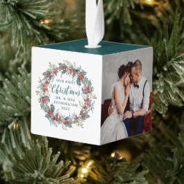 ホリーミストエレガントレトーリース3フォトクリスマス キューブオーナメント