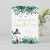 ホリーミストレとランタンハッピークリスマス金ゴールド 箔シーズンカード (立ち正面)