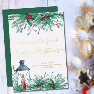 ホリーミストレとランタンハッピークリスマス金ゴールド 箔シーズンカード