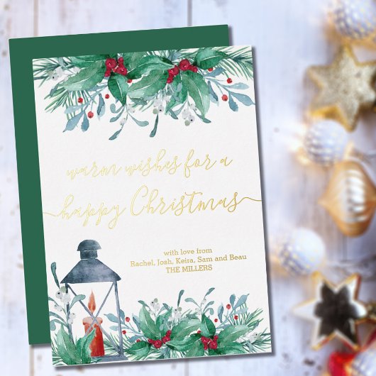 ホリーミストレとランタンハッピークリスマス金ゴールド 箔シーズンカード