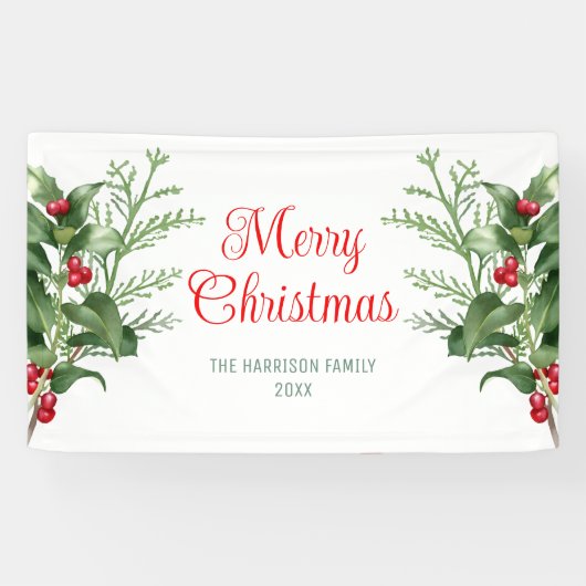 ホリーミニマルベリーの枝メリークリスマス 横断幕 (横)
