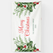 ホリーミニマルベリーの枝メリークリスマス 横断幕 (縦)