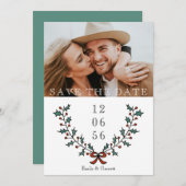 ホリーミニマルベリーホリデーフォトクリスマス セーブザデート (正面/裏面)